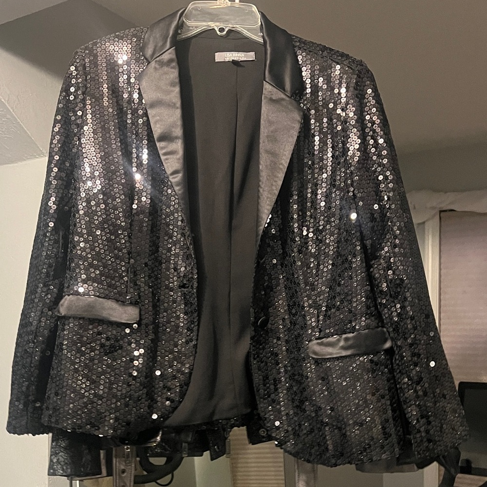 Lisa Rinna Collection Black Sequin Blazer